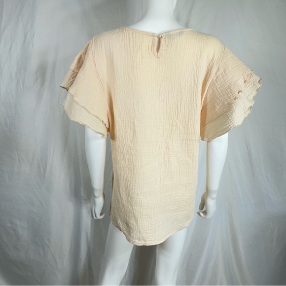 Dokotoo Women’s Cream Butterfly Ruffle Sleeve Blouse - Picture 3 of 6